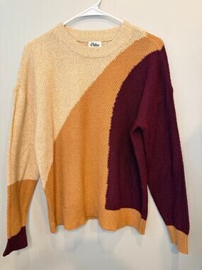 The Pulse Boutique Geometric Color Block Knit Pullover Sweater Large